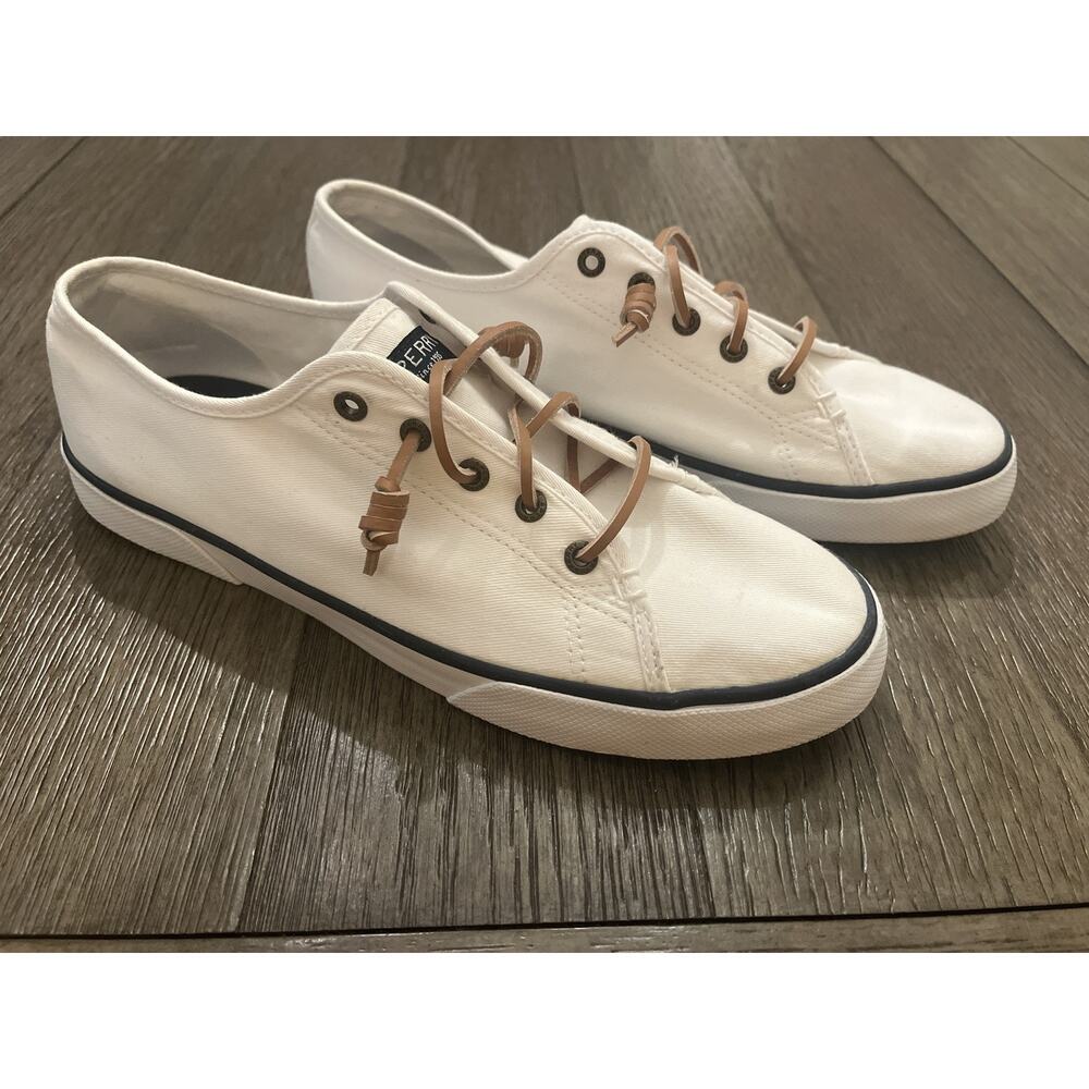 Sperry Women's STS95128 White Canvas Sneakers Size 9.5 Memory Foam